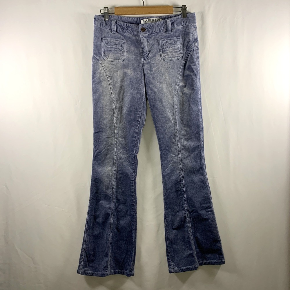 VTG Express Womens Y2K Low Rise Corduroy Flare Pants Size 8 Grunge Bare Back